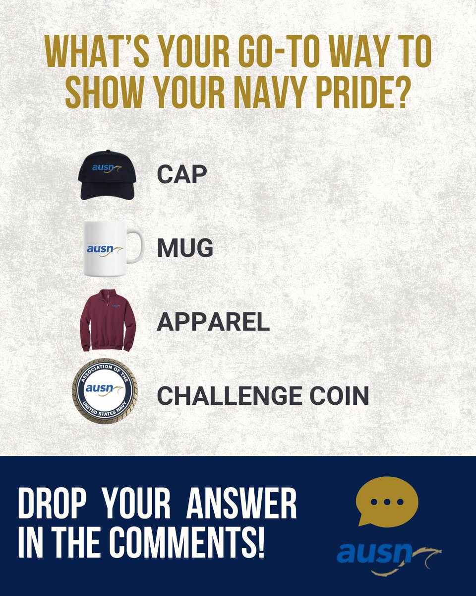 ausntoday's tweet photo. What's your go-to way to show your Navy pride? Drop your answer in the comments! And if you haven't seen the AUSN Store yet, check here ๐ #NavyPride #AUSN #NavyCommunity https://t.co/utg5YOBGtP