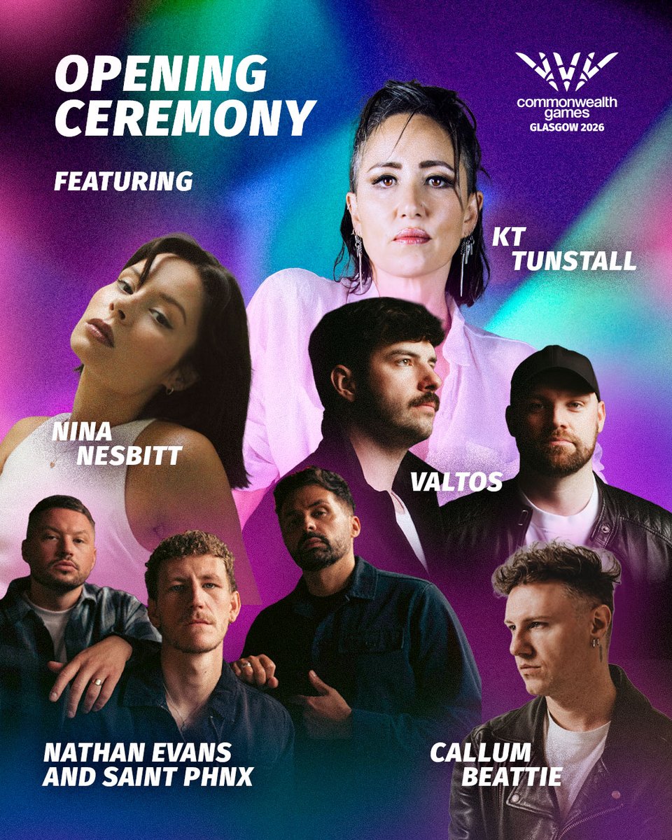 Glasgow_2026's tweet photo. 🚨 Headline acts announced! 🚨

A host of huge Scottish talent has been confirmed for the #Glasgow2026 Opening Ceremony 🎶

Get your tickets now for an incredible night at the Hydro 🏟️

🎟️ https://t.co/baDGtaCLsO https://t.co/GjweRNbaN0