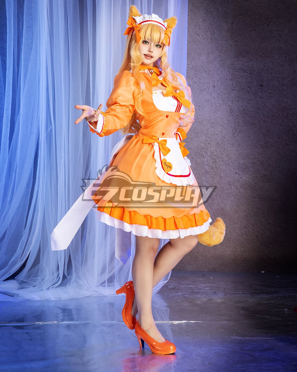 orange maid dress Halloween Maid Lolita Orange Dress 4 pcs Costume Jumper Skirt Lace Up  Cosplay