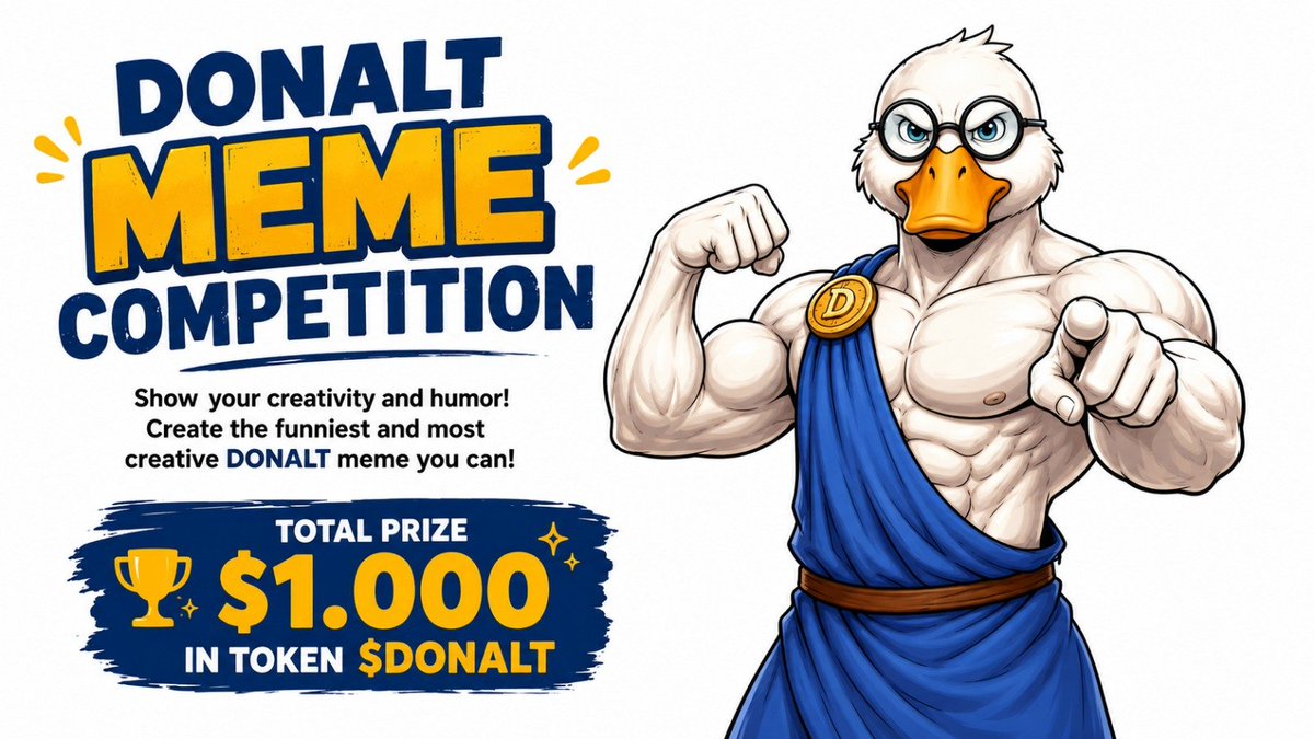 duckbull_fun's tweet photo. DONALT Meme Competition is LIVE! 🦆💪
Create the funniest and most creative DONALT meme you can!
Requirements:
1️⃣ Create an original and funny DONALT meme
2️⃣ Post it on X (Twitter)
3️⃣ Mention @duckbull_fun and use hashtag #DonaltMeme
🏆 Total Prize: $1,000 in $DONALT tokens
Be creative. Be funny. Be DONALT. 🚀
#TheDuckBull $DONALT #Meme #Competition #Airdrop #Solana #Dexscreener #PumpFun #MemeCoin