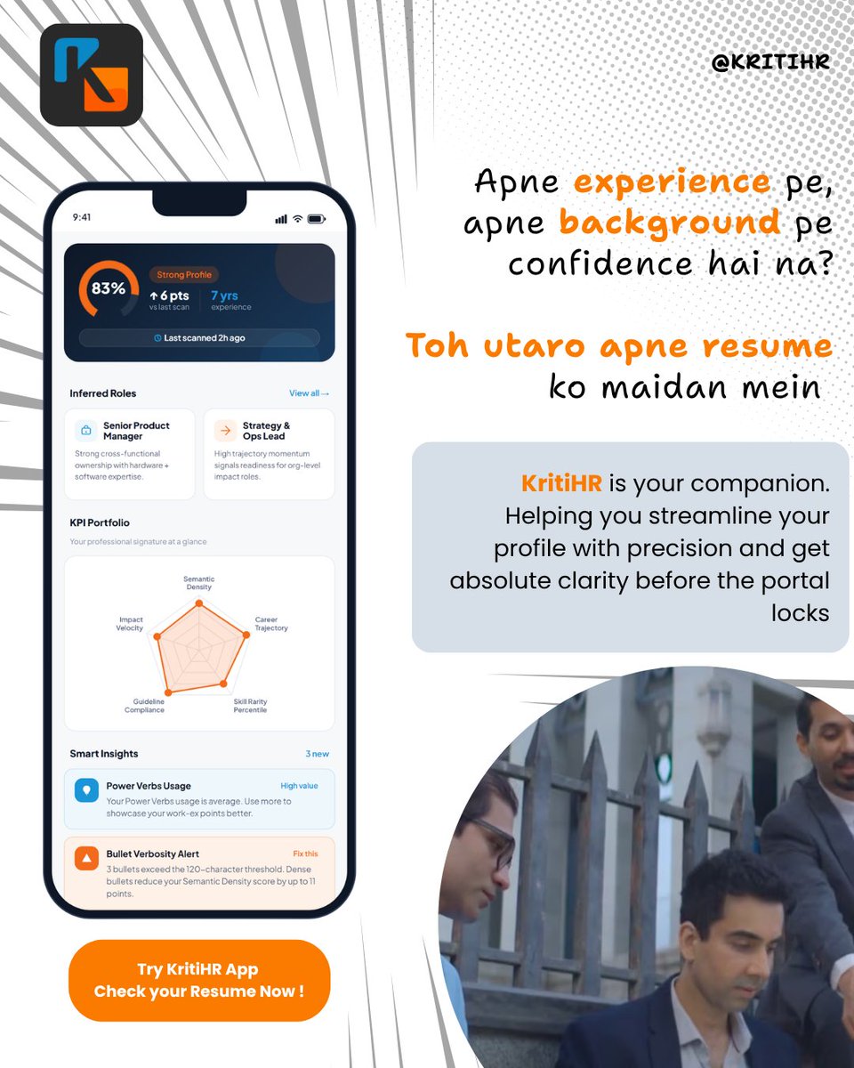 ksepiyas's tweet photo. “Apne experience pe confidence hai na? Toh badho aage apni resume ke sath.”
KritiHR is your companion helping you analyze strengths, streamline your profile with precision, &amp; get absolute clarity before you hit apply.
Check : https://t.co/4rYVoqFgqC

#jobsearch #KritiHR #ksepiyas https://t.co/nMjLnR9Kds