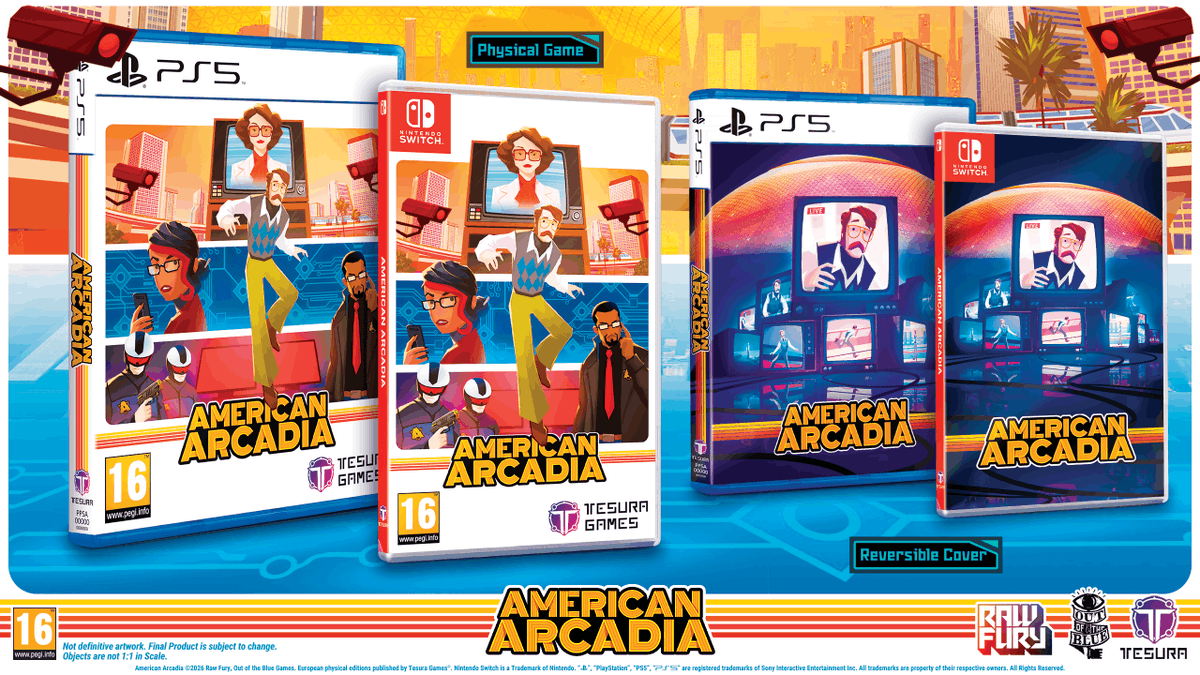 TesuraGames's tweet photo. La Edición Estándar de #AmericanArcadia 📺, de @OutBlueGames, para #PS5 y #NSW incluye:

🎦 Juego Completo Físico 
🟦 Portada Reversible Exclusiva

¡Resérvalo ya para sintonizar el programa más visto del planeta!
🌐 https://t.co/Um6tQIbD0Z

@RawFury https://t.co/t3gfiJbs2w