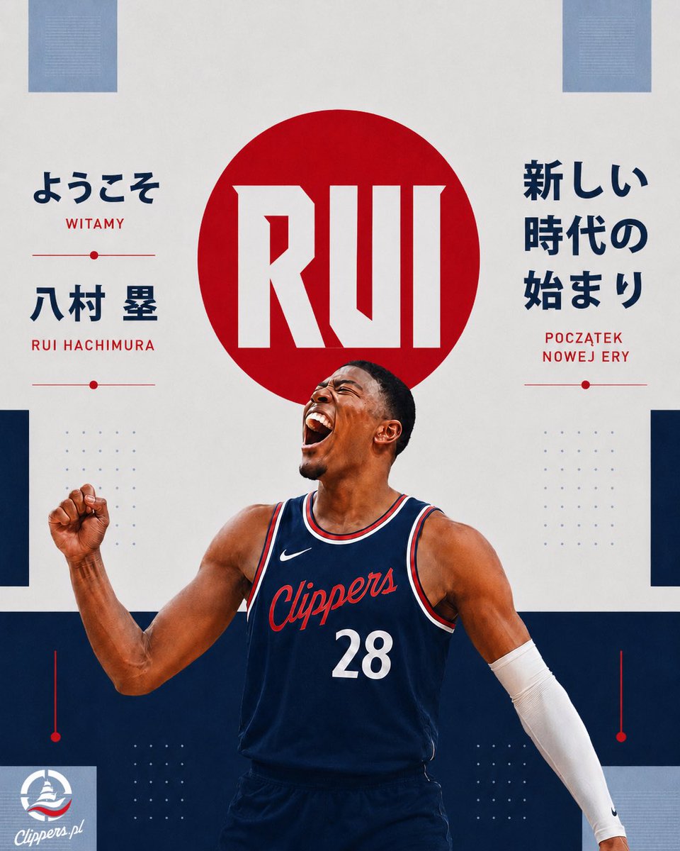 ClippersPL's tweet photo. ようこそ、塁 🇯🇵

Rui Hachimura to pierwszy Japończyk w barwach Clippers.

Rozpoczyna nowy rozdział swojej kariery w momencie, gdy Clippers również wkraczają w nową erę.

Nowe miejsce, nowe wyzwania i kolejna historia do napisania.

頑張れ! 🇯🇵

#ClipperNation #NBApl https://t.co/qGvmQfZL2m