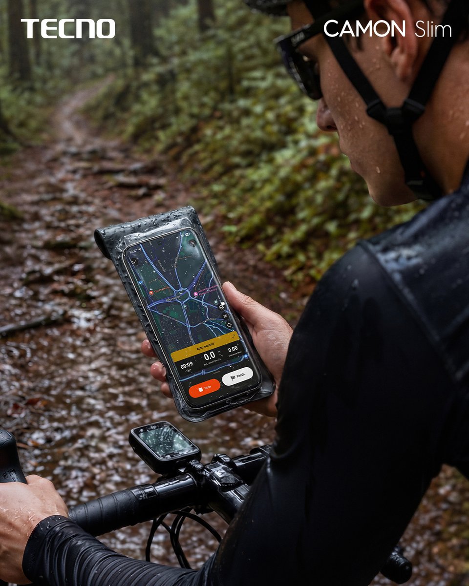 tecnomobile's tweet photo. Rainy ride? Rainy street? Keep moving.
On muddy trails, check the map easily while your CAMON Slim stays protected in a waterproof case. Back in the city, tap through the rain with Rain Touch — no need to stop for every drop.👆🌧️

#CAMONSlim #HoldThinShineIn #TECNOAI https://t.co/ltxKXcAcwC