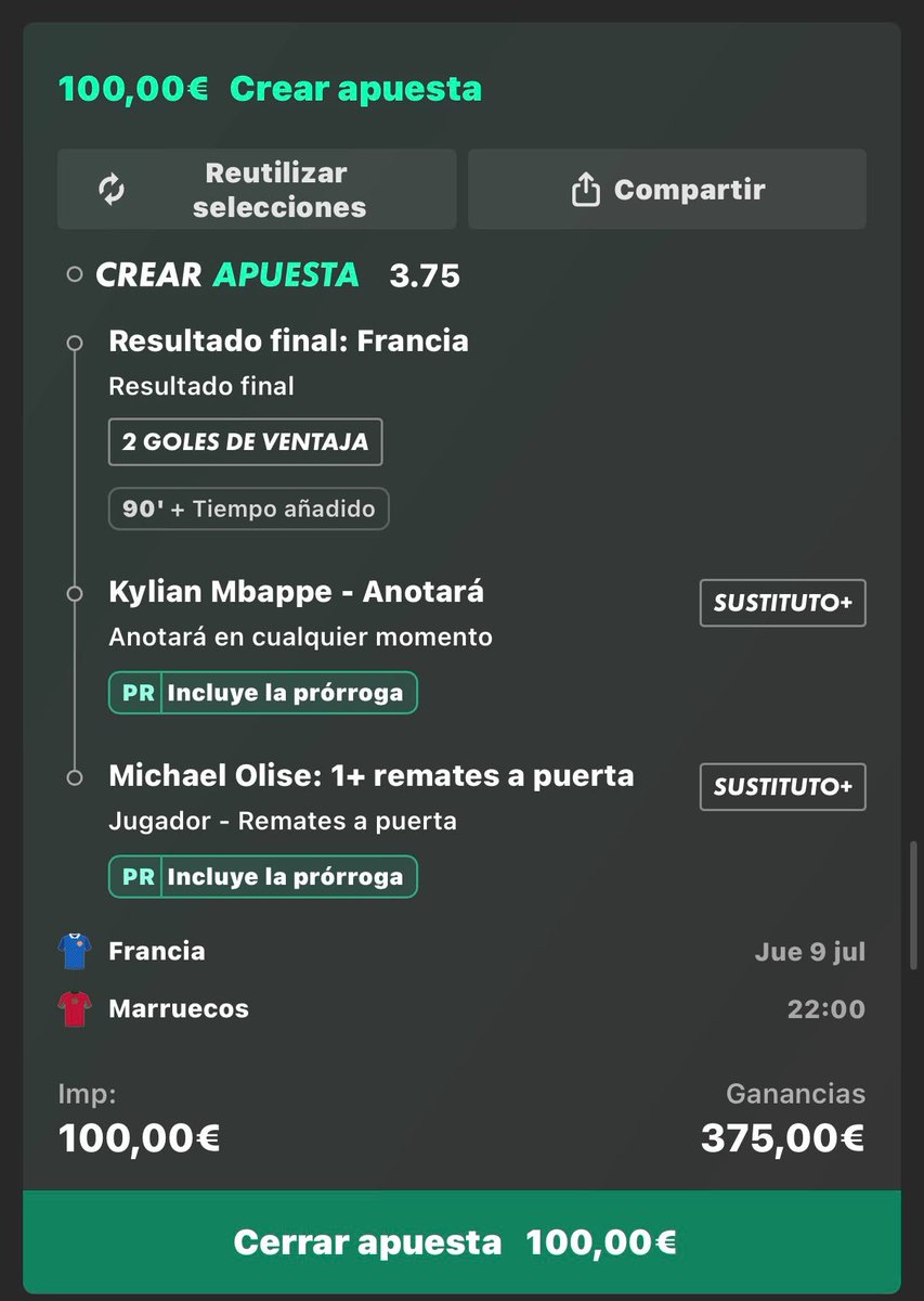 ToroDoradoPicks's tweet photo. 🎁 Cuota GRATIS para el Francia 🇫🇷 vs Marruecos 🇲🇦

✅ Francia gana por 2+ goles
✅ Mbappé marca
✅ Olise 1+ remate a puerta
Cuota 3.75 💰
👀 La apuesta fuerte no está aquí...  LA TIENES AQUI DEBAJO ⬇️

‼️PERO SOLO LA ESTARE DEJANDO PARA SEGUIDORES‼️ https://t.co/kh6vSKcloZ