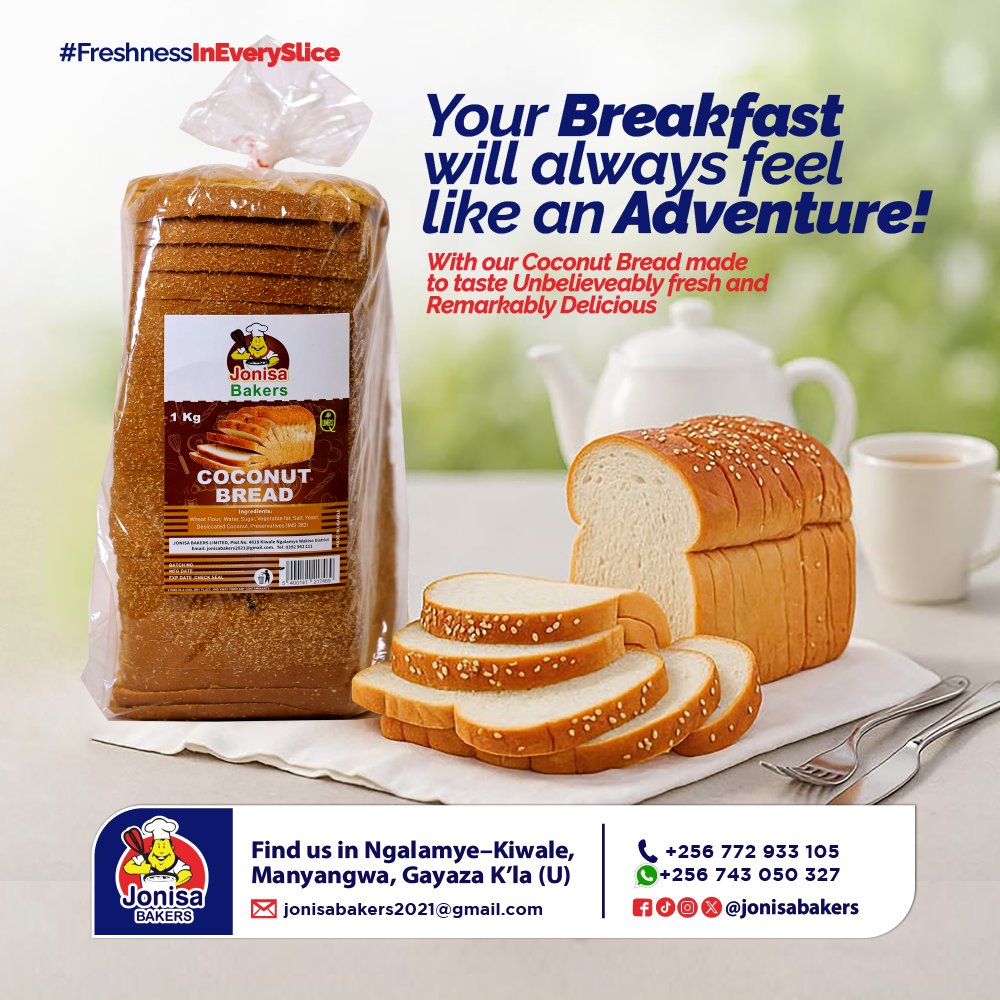 jonisabakers's tweet photo. Make your #breakfast magical every single morning with our delectable @jonisabakers #coconutbread made to give you great taste and enjoyment. To order, #CallOrWhatsapp:+256 759 740010 / +256 772 933105. #jonisabakers #MTNUganda https://t.co/fAA20ZFHZz