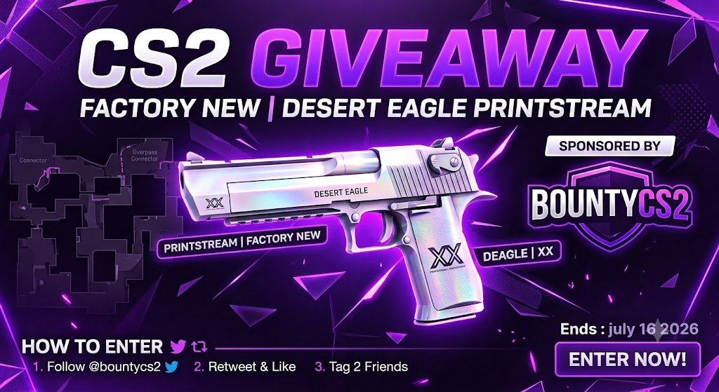 bountycs2's tweet photo. Desert Eagle | Printstream

📢To enter Giveaway :

✅ - Follow @bountycs2 
✅ - Retweet + Like
✅ - Tag 2 Friends

🗓️Ends in 7 days

Goodluck to everyone‼️

 #cs2 #cs2giveaway https://t.co/I7AXqzZXR1