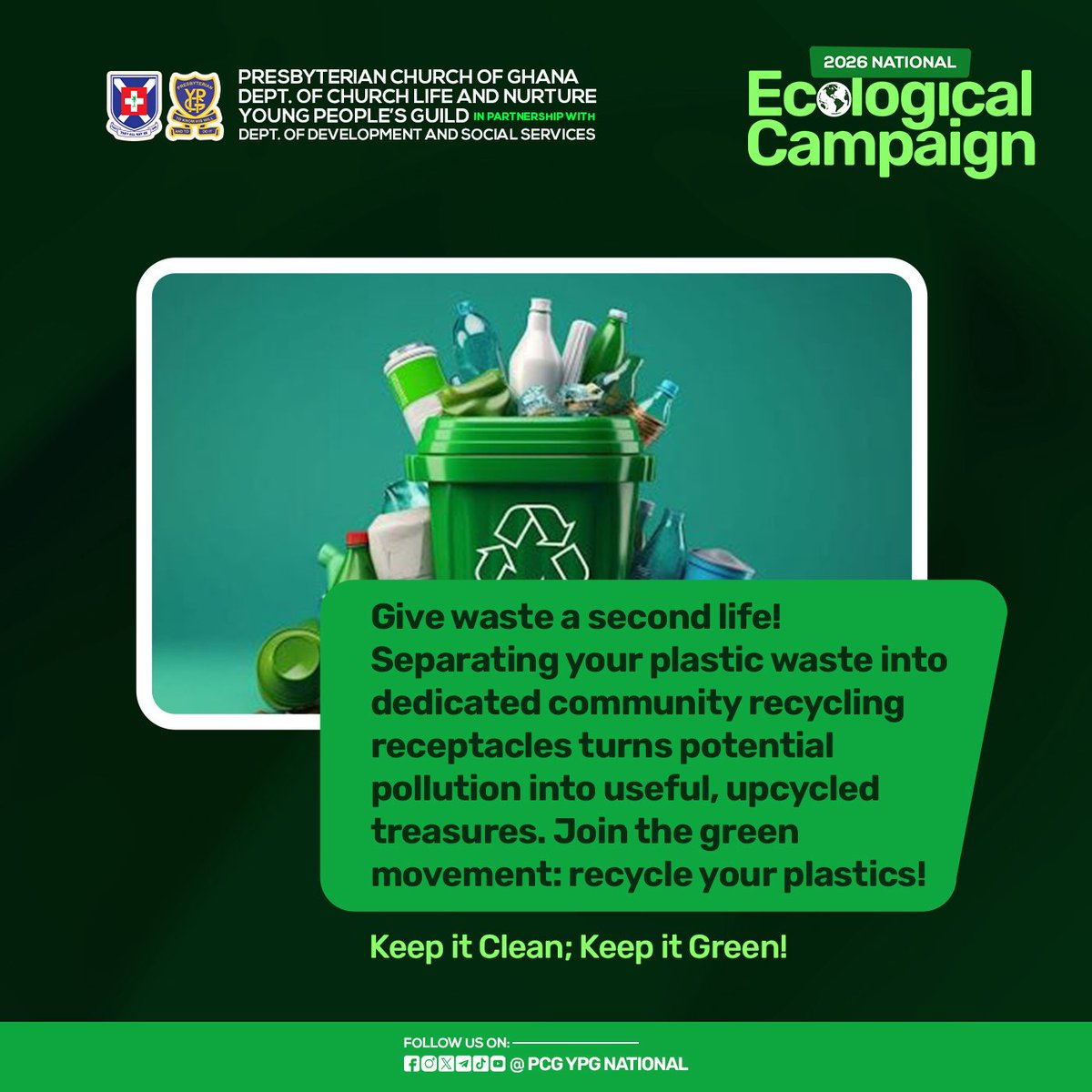 pcg_ypg's tweet photo. What we throw away today can become the resource of tomorrow. Proper waste separation and recycling help reduce pollution, protect our communities, and preserve the beauty of God’s creation. https://t.co/7Rqtz2tbxl