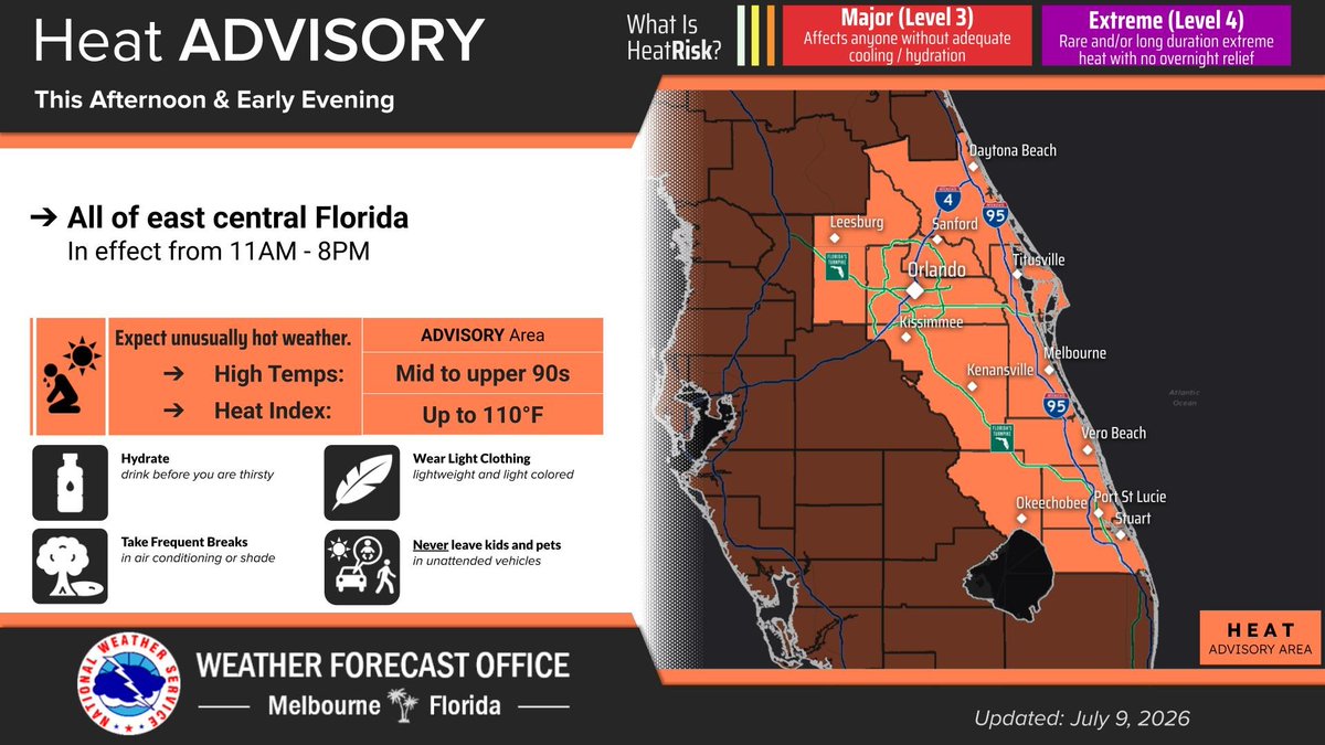 7/09 | A Heat Advisory has been issued for all of ECFL for heat index ...