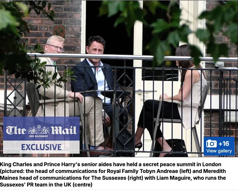 according2_taz's tweet photo. So Charlotte Griffiths has revealed that this WAS a set up! The meeting was arranged and deliberately leaked to the media so they could blame the Palace. They organised the paparazzi to capture the private meeting with the Kings staff, so they could play victim. 

No wonder Meredith Maines quit her job and looks guilty here! She was the only one who didn’t looked shocked at the paparazzi intrusion. I guess we now know why.

All these reporters who push that Harry and Meghan want a reconciliation are either total delusional or on their payroll. It’s clear Harry and Meghan are still waging a one sided war against the Royal Family. They never stopped, they just changed tactics because the Royals won’t let them anywhere near them. 

REMOVE THE TRAITORS FROM THE ROYAL FAMILY WEBSITE!