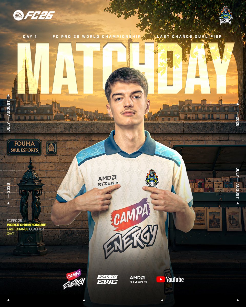 S8ulesports's tweet photo. It’s time for the EA FC Pro Championship LCQ! 🎮

Tune in and back Fouma as he battles for a spot in the Play-Ins. Let’s make some noise! 🚀

#GameShuru #EWC2026 #CampaEnergy #YouTubeIndia #AMD https://t.co/A39UVpWv54