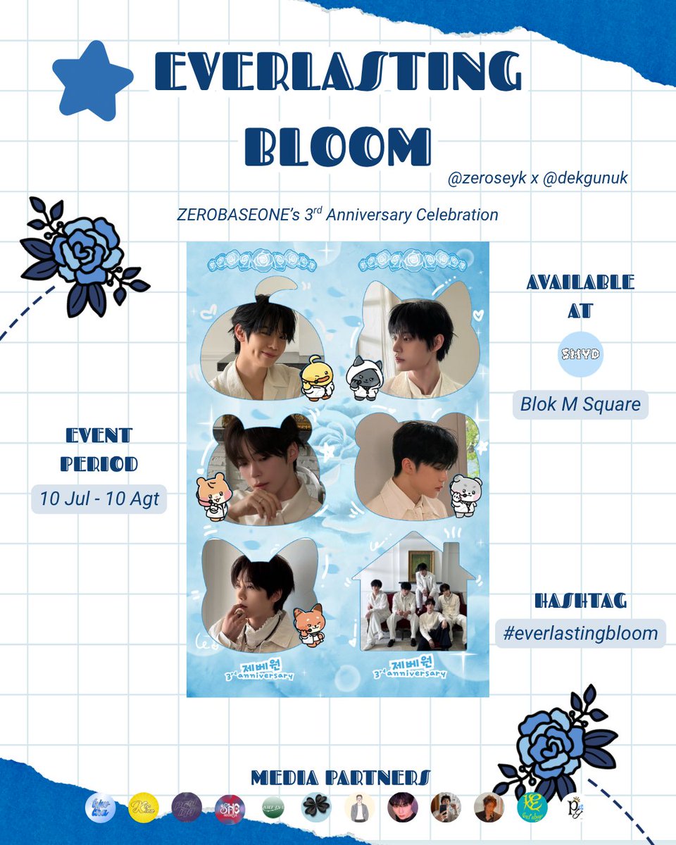 thewtwnk's tweet photo. @zeroseyk @dekgunuk ❣️💫 Everlasting Bloom 💫❣️
ZEROBASEONE’s 3rd Anniversary photobooth frame event by @zeroseyk and @dekgunuk
🗓️ 10 Jul - 10 Agt 2026
🏠 palette and SMYD (details on poster)
❣️kindly tag @zeroseyk and @dekgunuk and use the hashtag #everlastingbloom https://t.co/OHm2l7uD4s