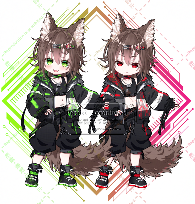 primarys2020's tweet photo. 【お仕事】
孤狼ツバキ様（@Korou_Tsubaki）のLive2d衣装のSDを制作させていただきました！
ふかふかの耳としっぽが可愛いです💕
差分もたくさん描かせて頂きました✨ https://t.co/ZZGXVFPLrO