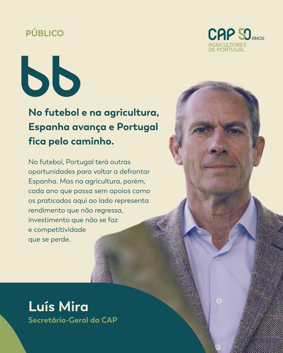 CAP_portugal's tweet photo. 🇵🇹🇪🇸🌾 Os custos aumentaram dos dois lados da fronteira. A diferença esteve na resposta. No #Publico, Luís Mira explica porque é que a competitividade da agricultura portuguesa exige condições de equidade.
🔗 Leia o artigo na íntegra:
https://t.co/BQQoCyjL1E https://t.co/sMVN2AMQBl