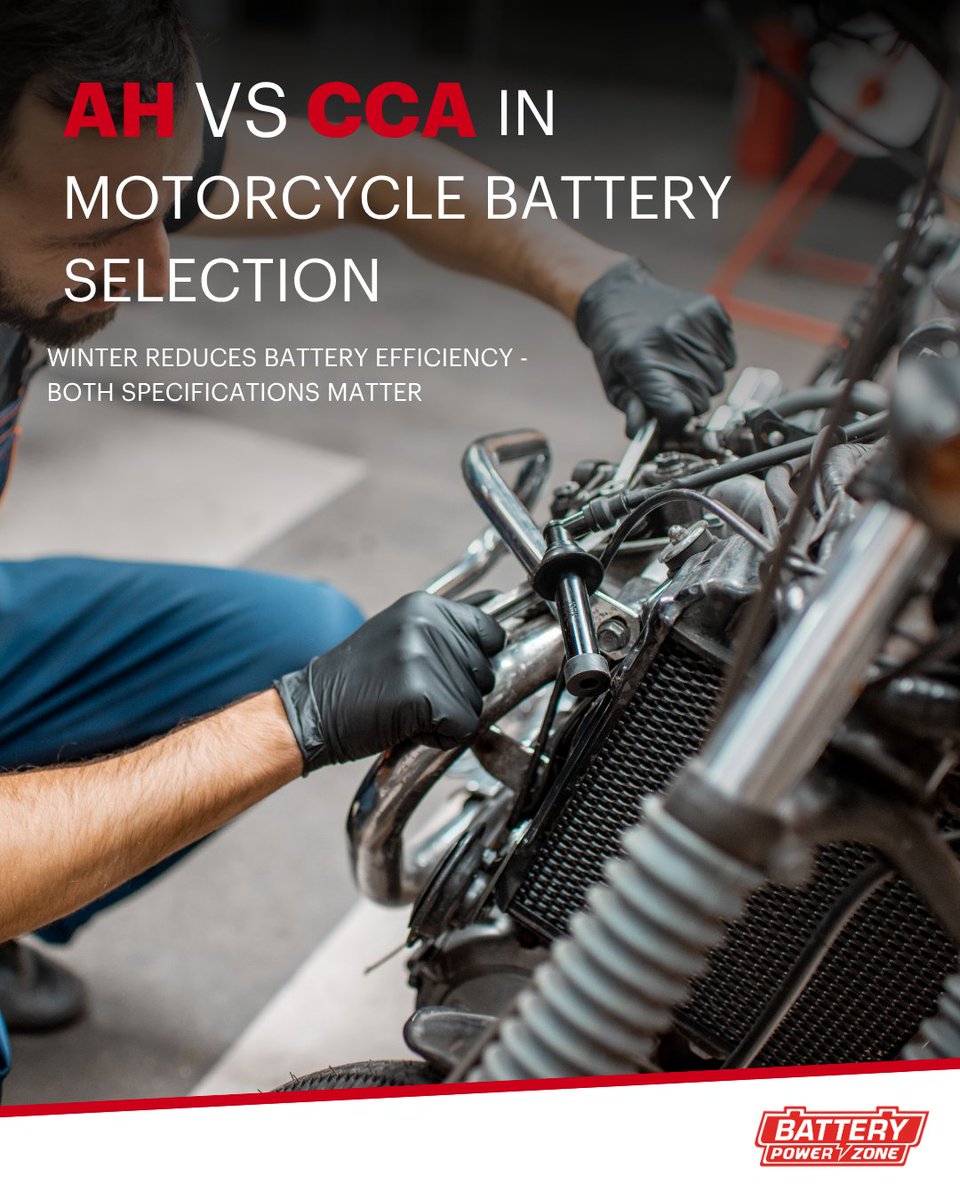 BatteryPowerZo1's tweet photo. Ah is capacity. CCA is starting power. 

Both matter for motorcycle batteries in winter.  
Choose correctly with BatteryPower-Zone.
https://t.co/JnhZAt61Cv

#MotorcycleBattery #BikePower #BatteryPowerZone https://t.co/gN37T10AWs