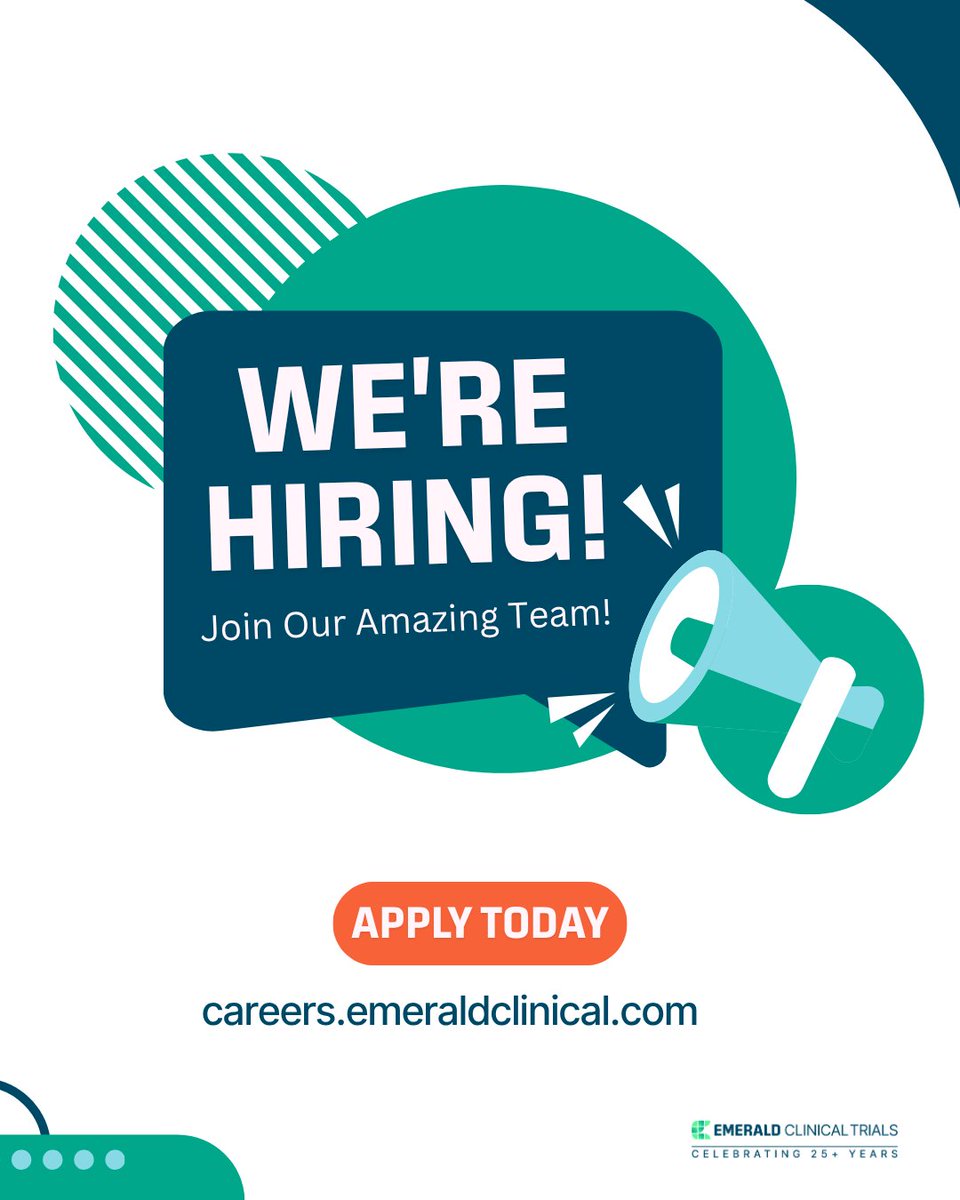 emeraldclinical's tweet photo. Join Emerald Clinical Trials and build a career that truly matters — impact global health and grow with a team dedicated to excellence in clinical research. 

Ready to make a difference? Explore open roles and apply today: https://t.co/DjFnYf058N

#Careers #ClinicalResearch #JoinOurTeam #LifeSciences #EmeraldClinical