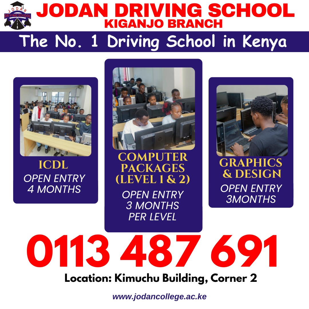 Jodan_College's tweet photo. Step up your tech and creative game with our Computer Packages, ICDL &amp; Graphic Design courses.
Hands-on training designed for career success.

Enroll today at Kiganjo branch. You may call us on 𝟎𝟏𝟏𝟑 𝟒𝟖𝟕 𝟔𝟗𝟏 or visit us at Kimuchu Building, Corner 2. https://t.co/v5rcmxGQ5k