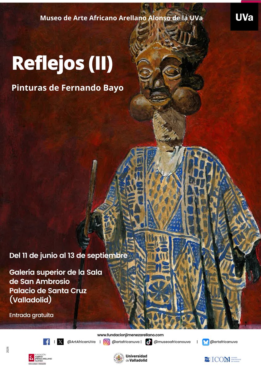 ArtAfricanUVa's tweet photo. Recuerda que durante todo el #verano, además de las colecciones permanentes, puedes disfrutar de la #expotemporal «Reflejos (II)».
Las pinturas de Fernando Bayo se reparten por las salas del Museo. ¡Descúbrelas! 🤗
#pintura #acrílico #arteafricano #arte #museos #Valladolid https://t.co/lTsbXCgsac