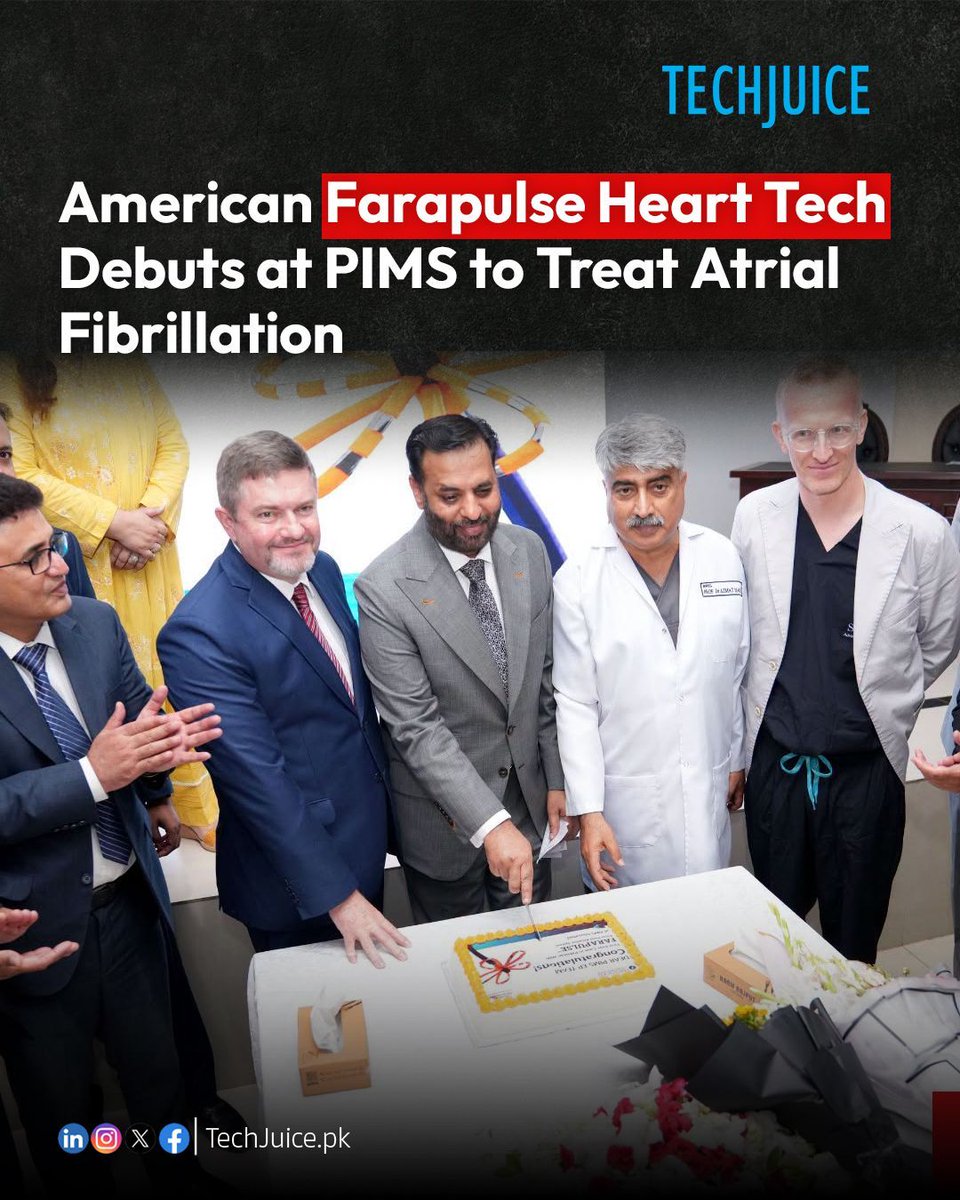 TechJuicePk's tweet photo. American Farapulse Heart Tech Debuts at PIMS to Treat Atrial Fibrillation. 
PIMS Islamabad launched Pakistan’s first free public-sector Pulsed Field Ablation program.

#techjuice #Pakistan #PIMS #Healthcare #Islamabad #TechNews https://t.co/Tm9Lkwl2Bj