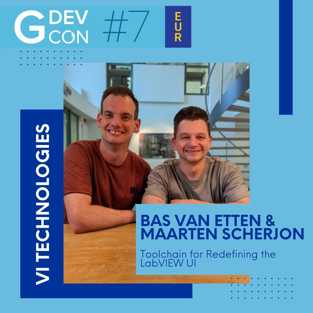GDevConference's tweet photo. 🎤 #GDevCon Presenter Spotlight - Bas v. Etten &amp; Maarten Scherjon
#LabVIEW UIs can look modern. Bas &amp; Maarten show their toolchain: dynamic subpanels, WebView integration, AI‑assisted design and Figma‑to‑LabVIEW workflows.
🎟️ https://t.co/qBC4ZJj6UB https://t.co/Y2cY71Ojrp