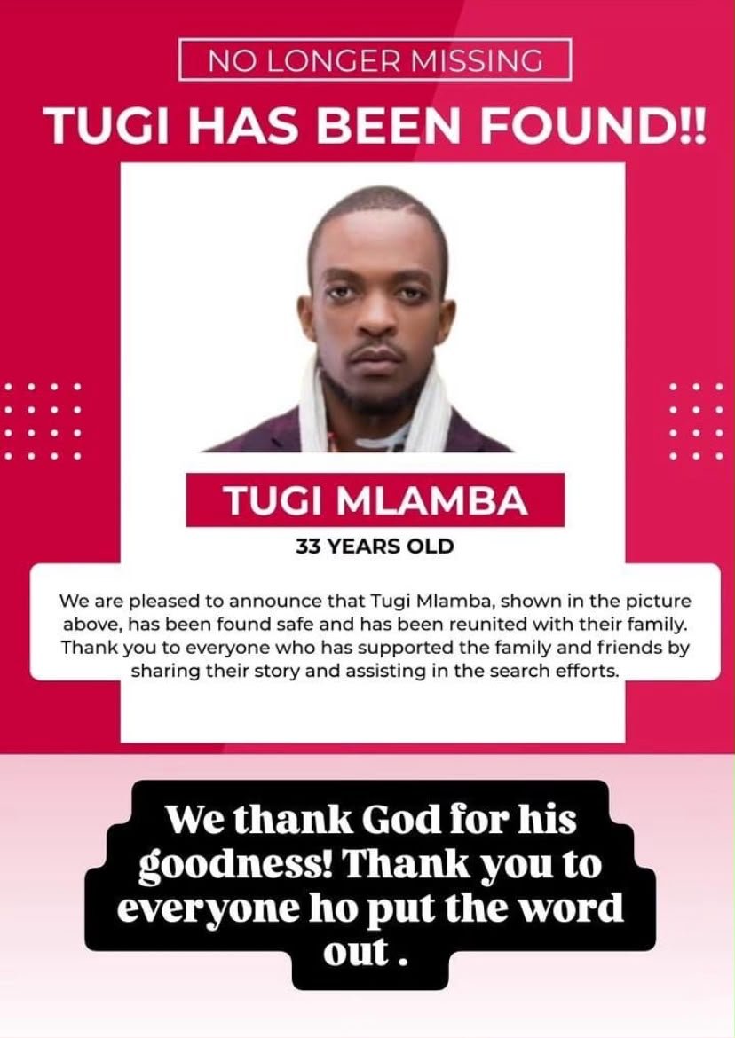 Wordslinger__'s tweet photo. We understand Tugi has been found, wadau! Thank you for posting and reposting!

No details yet, but the family have posted that he has been found. https://t.co/8mX6VTSR4G