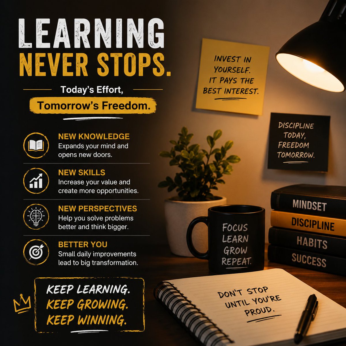 Arzu_with_Ai's tweet photo. The best investment you'll ever make isn't in stocks.
It's in learning.
Every new skill compounds. Every lesson unlocks new opportunities. Every hour you spend learning today pays you back for years.
Stay curious. Keep building. Never stop learning.
The people who win in the AI era won't be the ones who know everything.
They'll be the ones who never stop learning.
What's the most valuable thing you've learned this week? 👇