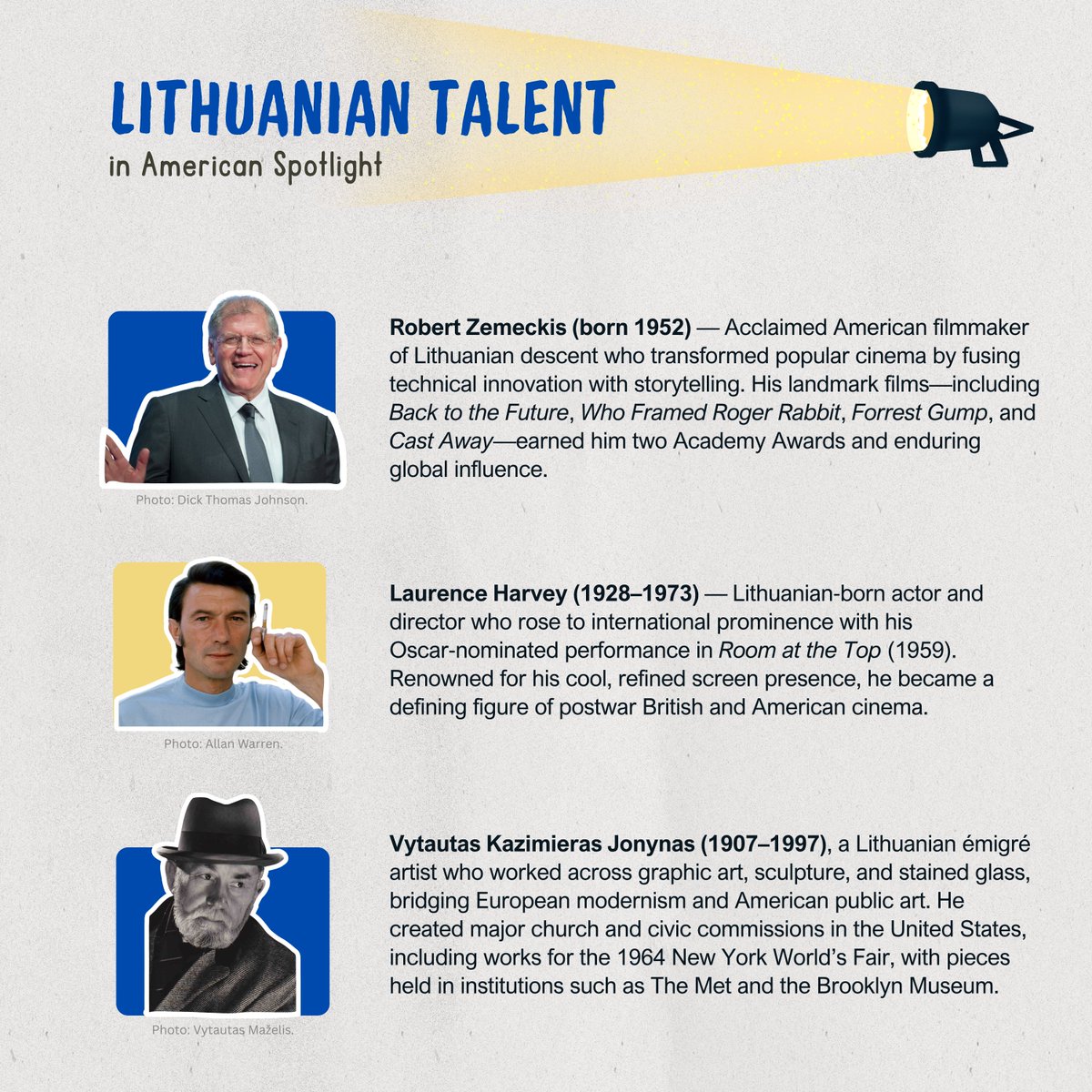 LithuaniaMFA's tweet photo. Celebrated founders, filmmakers, artists, and musicians of Lithuanian descent have left their mark on America's cultural landscape. To this day, the legacy of Lithuanian talent continues to echo across generations, carrying forward a proud 🇱🇹-🇺🇸 heritage. #America250 https://t.co/0PVQkgqFpD