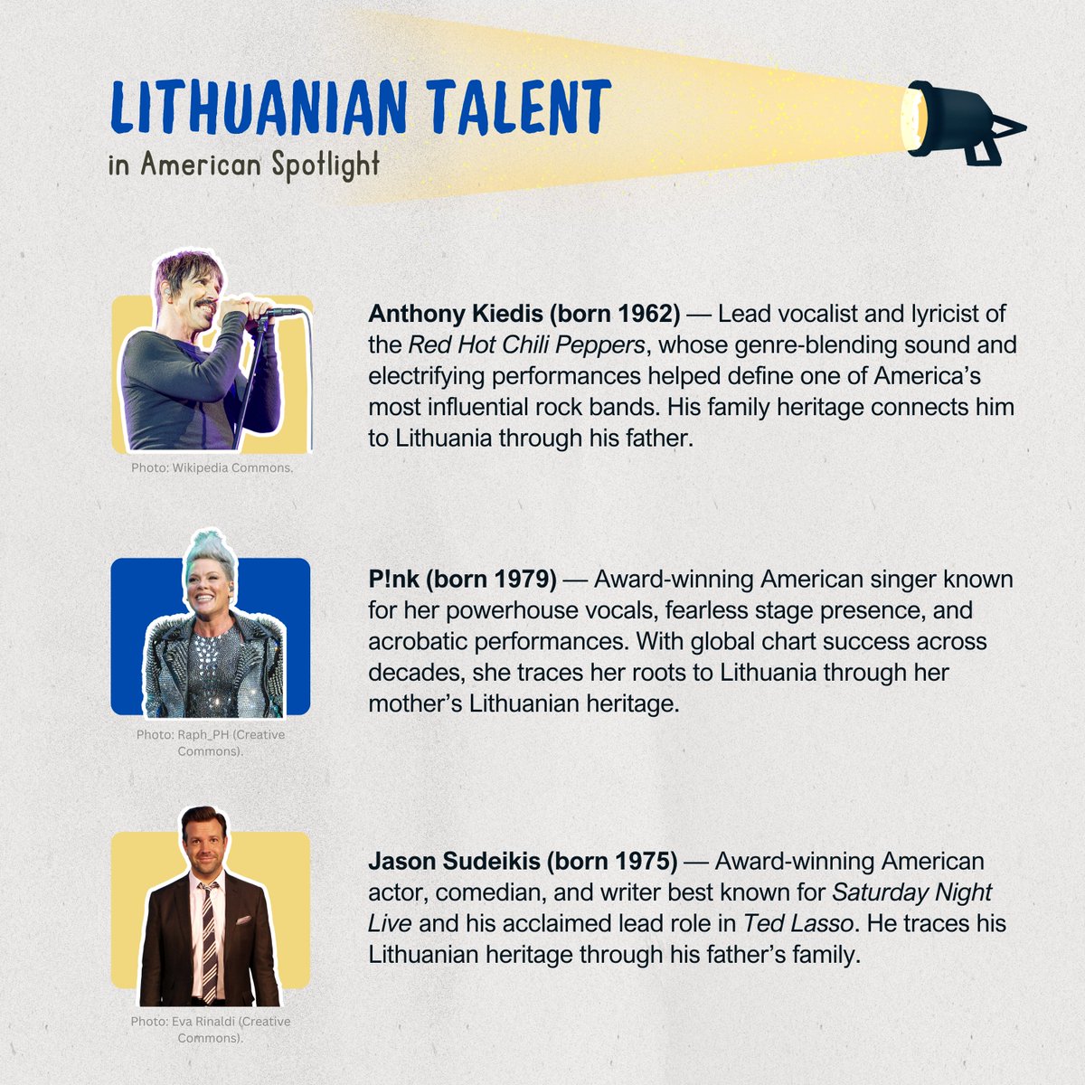 LithuaniaMFA's tweet photo. Celebrated founders, filmmakers, artists, and musicians of Lithuanian descent have left their mark on America's cultural landscape. To this day, the legacy of Lithuanian talent continues to echo across generations, carrying forward a proud 🇱🇹-🇺🇸 heritage. #America250 https://t.co/0PVQkgqFpD