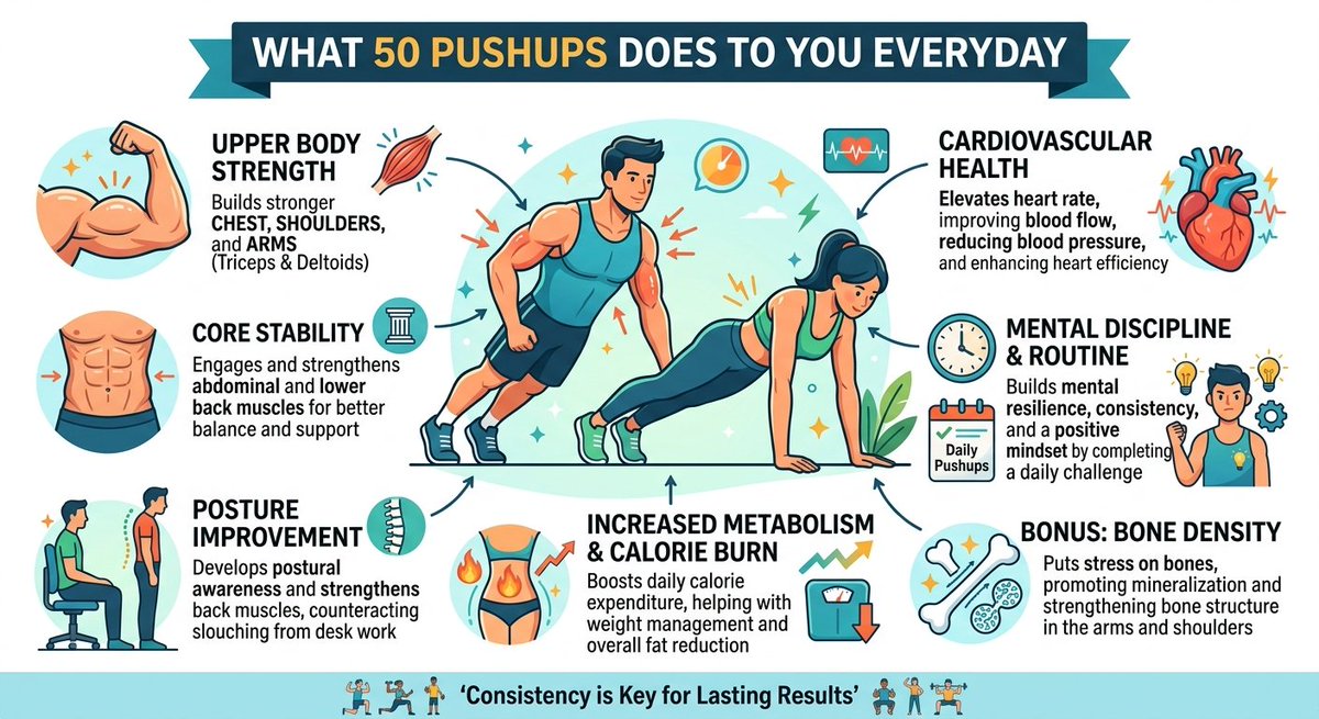 HealthzenC's tweet photo. Just 50 pushups/day: full-body strength, heart boost & mental focus! ππͺ Results are worth it. #PushupsChallenge #BodyWeightTraining https://t.co/lZY9u0YbEt