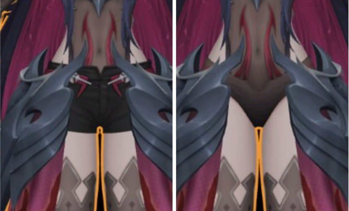 Gryphyline's tweet photo. @rouisver They Uncensored Shinku's Dragon skin TWICE!

First uncensor: Replaced the pants with panties.
Left: Old
Right: New

Second uncensor: Made the crotch more streamlined and breathing with more skin.
Left: Old
Right: New

So always remember the devs will Favor us gooners and not you https://t.co/eR4MGv2XDq