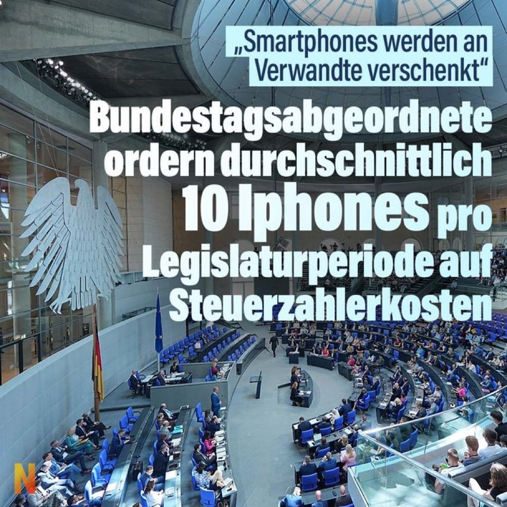 DrLuetke's tweet photo. 2026:
Bundestagsabgeordnete verschenken iPhones auf Steuerzahlerkosten?

2016:
Das gleiche lief als Montblanc Affäre mit Füllfederhaltern die als "Büroartikel" abgerechnet wurden.

Wenn die Bürger wüssten was im Selbstbedienungsladen Politik los ist, wäre Revolution... https://t.co/HLIF6FkaS6