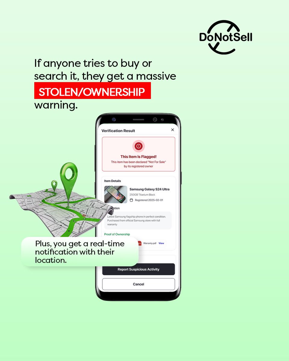 Donotsellapp's tweet photo. Thieves don’t just steal,
They steal because they know they can sell. They steal because they know that you cannot find them or your get your items back. 

Let’s change that.

Download the DoNotSell App today

#DoNotSellApp https://t.co/iT98U8C3UB