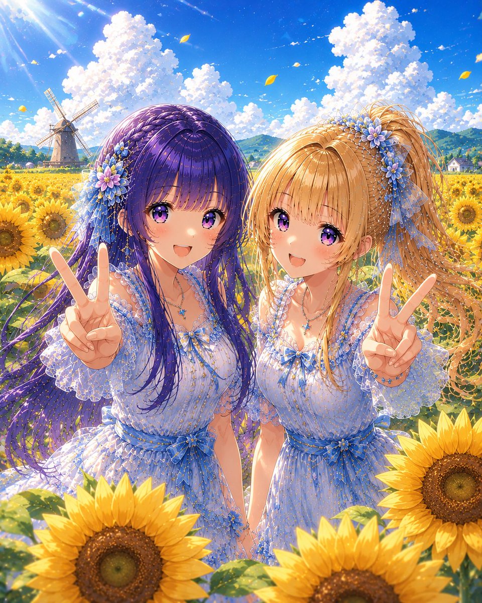 にじぴっぴ こんにちは～🌻💛 今日は花音ちゃんと空良ちゃん、 夏色に