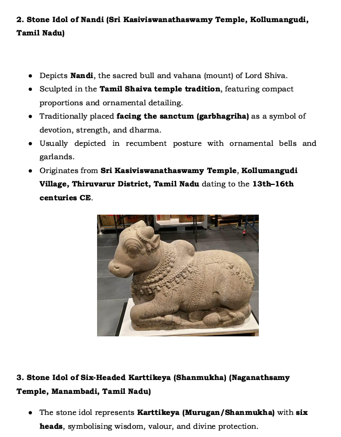 ANI's tweet photo. Australia to repatriate Indian artefacts- metal Trident with image of Goddess Bhadrakali, stone idol of Nandi and stone idol of six-headed Kartikeya https://t.co/NfXc03v85a