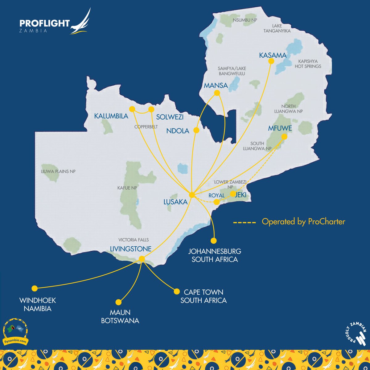 proflightzambia's tweet photo. Proflight Zambia operates the most extensive domestic route network in the country.

Experience a “Holiday Yamu Local” with us. We offer more options than most people realise when they think of domestic Zambian travel.

#FlyZambia #ProflightZambia https://t.co/lQqHngLXI5