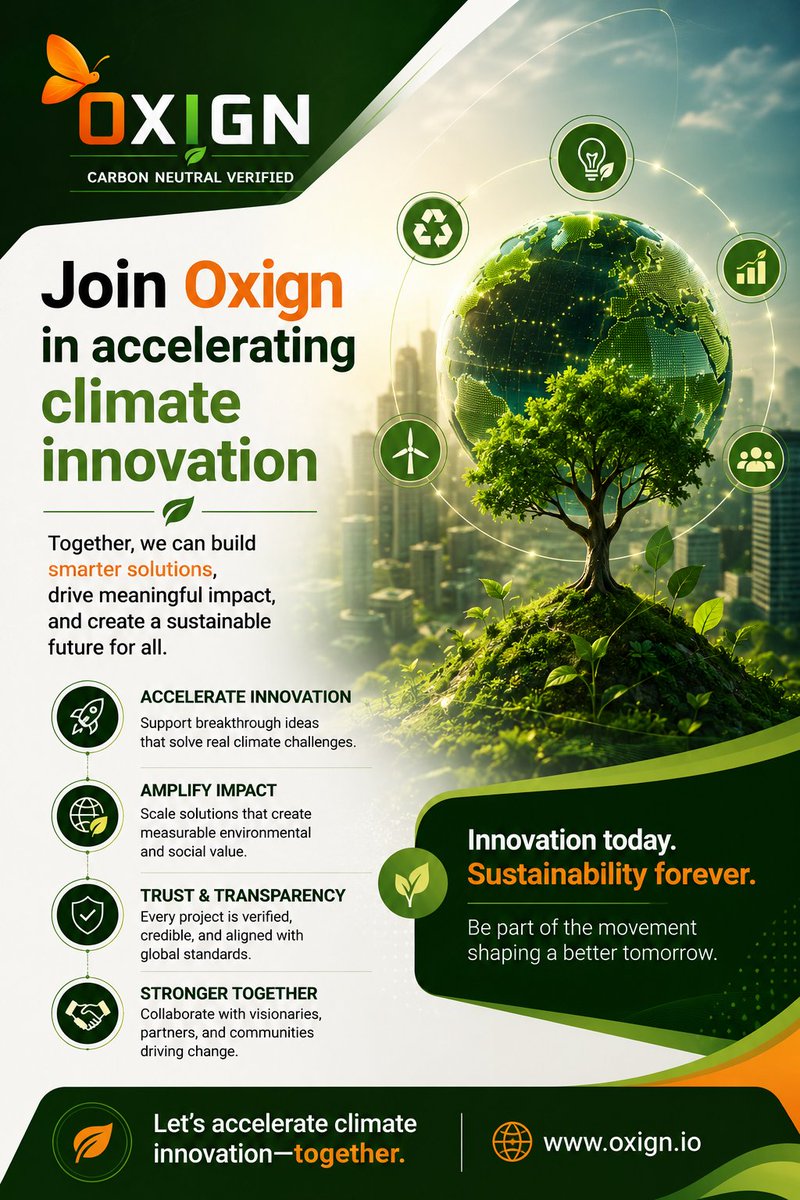 JoinOxign's tweet photo. Join Oxign in accelerating climate innovation #Oxign #GreenInnovation #Oxign #ClimateChange #GreenBusiness #Sustainability #netzero #carboncredits #ecofriendly #ClimateAction https://t.co/FJSI4eqe0s https://t.co/hDdTBPycC8