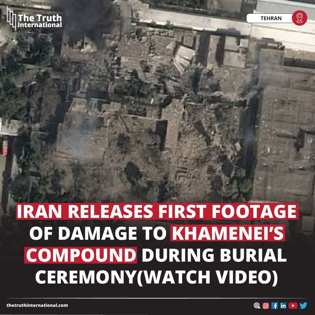ttimagazine's tweet photo. Iran releases first footage of damage to Khamenei’s compound during burial ceremony(watch video)
READ MORE: https://t.co/OWYtwFQ9HY
#Iran #releases #footage #damage #Khamenei #compound #burial #ceremony #TEHRAN #TTI https://t.co/slQ8JXoSAK