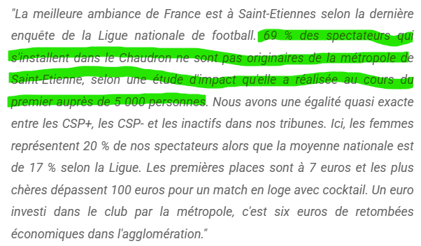 dylandusart's tweet photo. On a enfin la donnée. Plus de deux tiers des gens qui viennent à Geoffroy-Guichard ne viennent pas de la métropole de Sainté. Et étonnamment, malgré ça, ici les gens n'arrivent pas 10 minutes après le coup d'envoi. 🤭 https://t.co/DKlY6kOngS