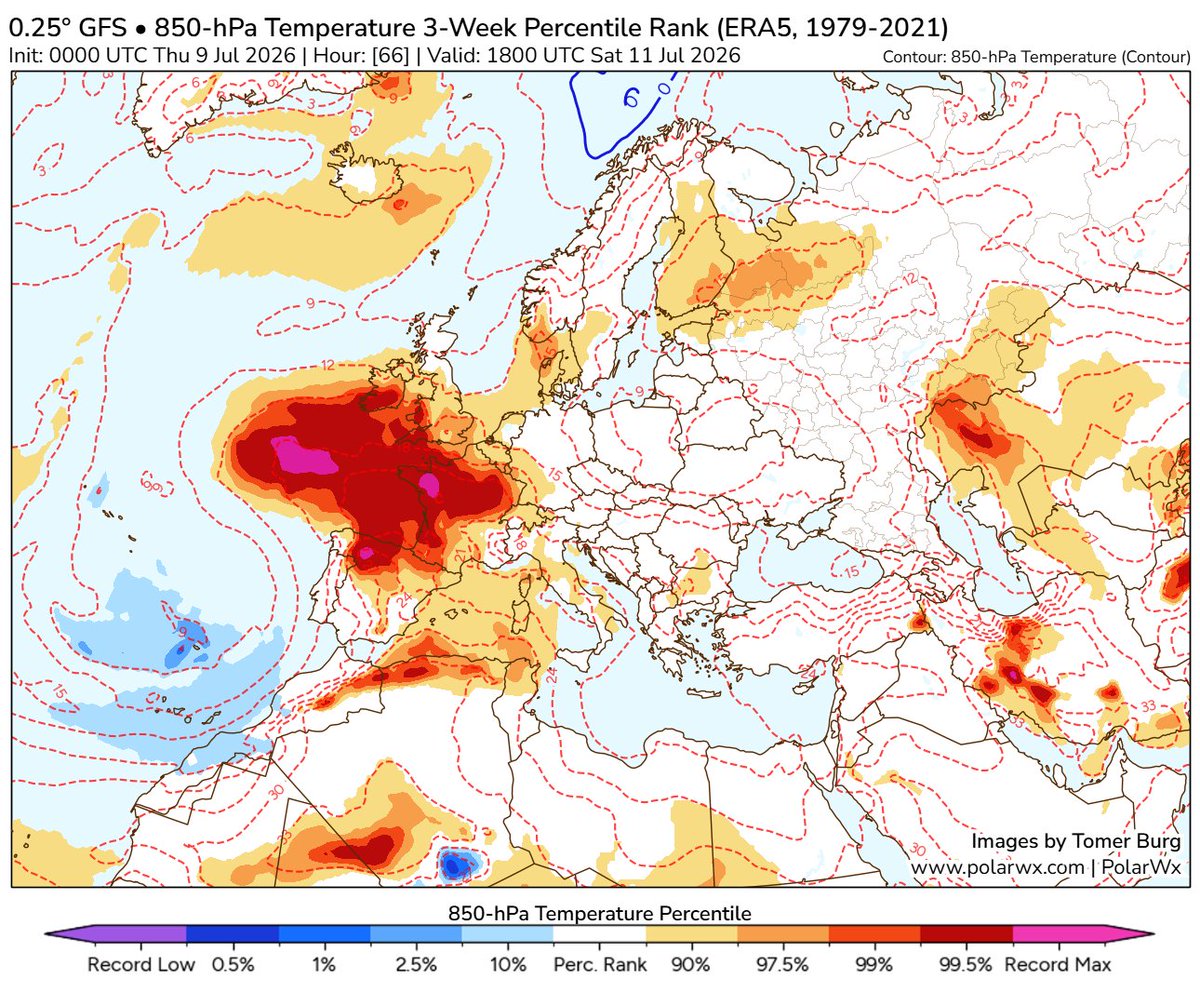 meteometeorito's tweet photo. Las dos caras de la moneda: mientras el suroeste occidental seguirá inmerso en un periodo de altas temperaturas muy anómalo (próximo a récord), en Canarias y Madeira vivirán temperaturas más bajas de lo normal e incluso algunas lluvias https://t.co/JQALnxNxTA