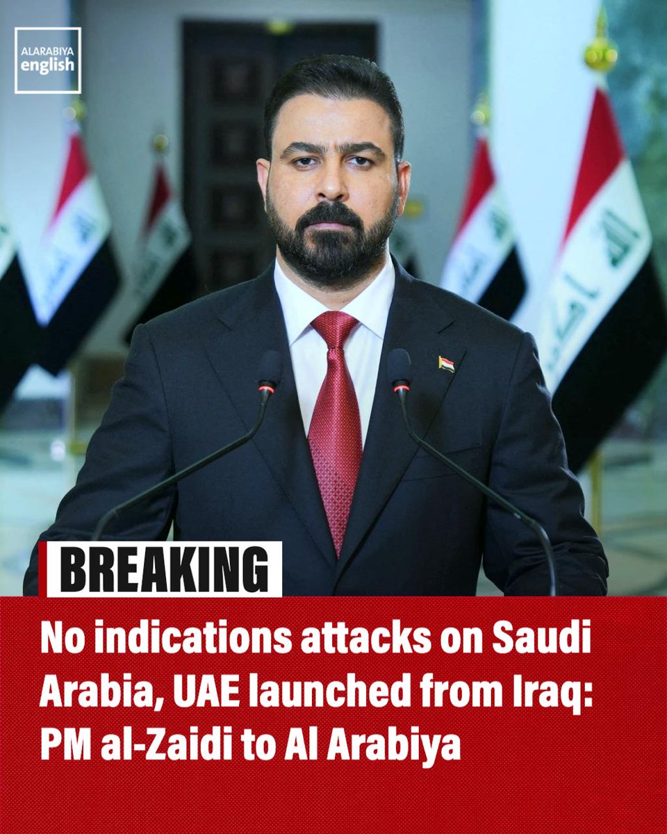 BREAKING: Iraqs Prime Minister Ali al-Zaidi tells Al Arabiya that there are no indications that attacks on Saudi Arabia and the UAE were launched from Iraq, adding that investigations are ongoing.