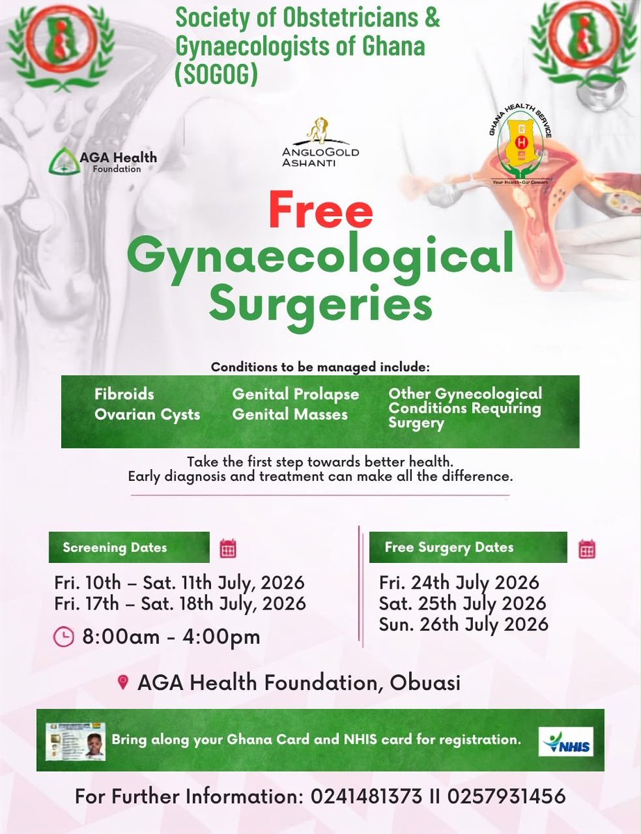 SOGOG_GH's tweet photo. Our commitment extends beyond the conference.The SOGOG 2026 AGSM Pre-Conference Outreach is offering free gynaecological screening and surgeries for eligible women. Together, we’re improving women’s health. #EveryMotherCounts #SOGOG2026 https://t.co/XOVlCRwakV
