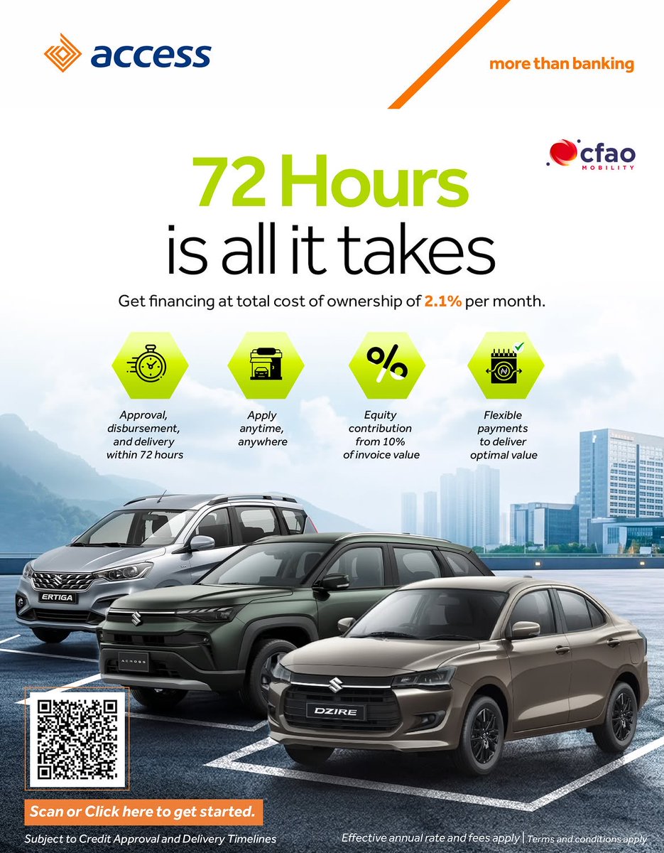 suzukibycfaong's tweet photo. The smartest switch you'll make this year.

The Suzuki Fronx (GL ₦ 35M | GLX ₦ 38M) delivers compact design, intelligent features, and everyday fuel savings.

With our finance partners, you can drive yours in 72 hours

#suzukifronx #carfinancing #suzukibycfaong #CFAOMobility https://t.co/MKrSUSGi2Y
