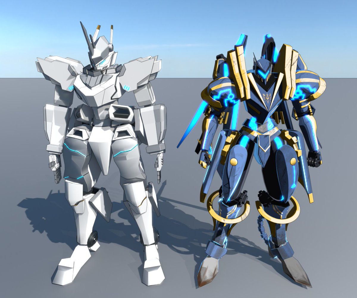 Kurowamarukoge's tweet photo. #blender #メカ #ロボット
今作ってる汎用機と特別機並べてみた
こう見ると2機の違いの異常さがあってなかなかかっこいいかも
これをアニメーションさせたら絶対に良い作品になる！ https://t.co/XwXXDslPFd