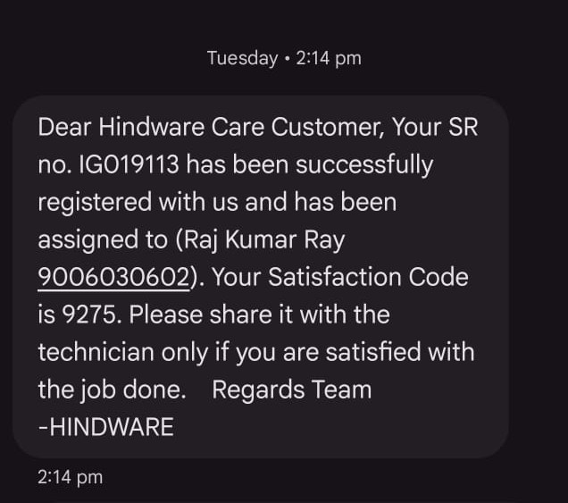 GulzarAlice's tweet photo. I have repeatedly contacted Hindware Customer Care, the assigned technician, and the Area Coordinator.

Call logs, complaint records, and technician assignment messages are attached as evidence.

Requesting immediate intervention and resolution.
@HindwareHomes
@ConsumerAffairs https://t.co/Ok94cNnfZ0