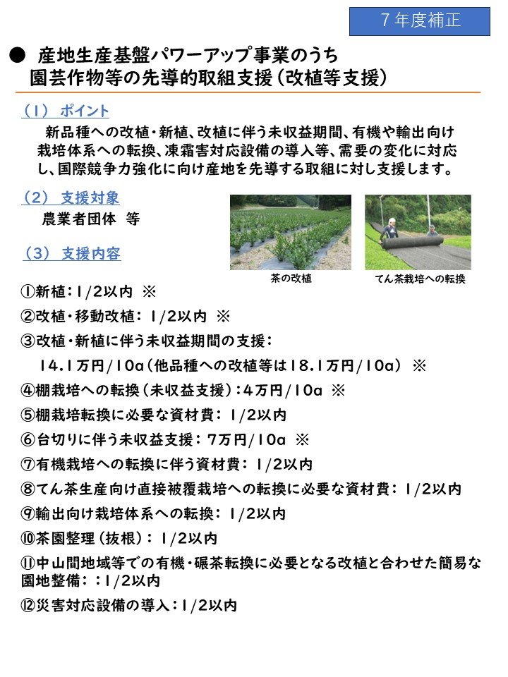 静岡県拠点では、令和7年度補正予算及び令和8年度当初予算に基づき