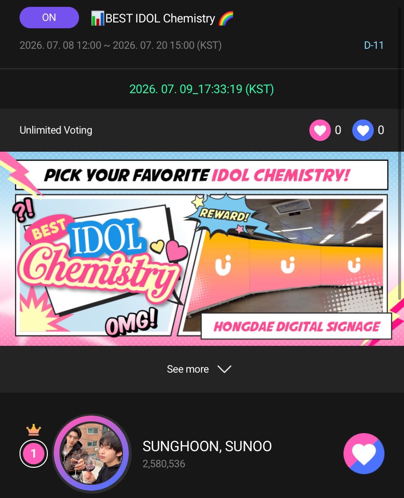 parksvnqhoon's tweet photo. SEMENTARA SUNSUN MEMIMPIN 😭🙌✨

makasih buat semua yg udah vote sunsun di TA hari ini di UPICK App. 

jangan kasih kendor!! 👊🔥 semangat buat collect jams lagi sampai voting ini resmi berakhir ya! ❤️‍🔥 SUNSUNIST FIGHTING!!!

#VOTE_KUNGYAZ #SUNGHOON #SUNOO https://t.co/PWaNx6qSp9