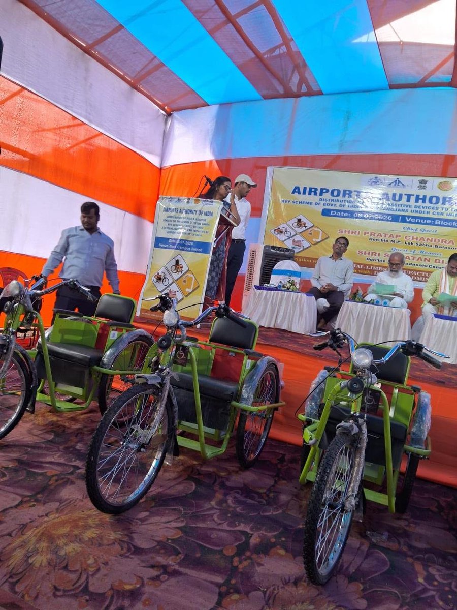 AAI_Official's tweet photo. Enhancing accessibility & empowering lives!

As part of its CSR initiative, #AAI, in collaboration with ALIMCO, organized an assistive devices distribution camp for Divyangjan & Senior Citizens under the Rashtriya Vayoshri Yojana (RVY) at Betanati, Mayurbhanj, Odisha.

The event was graced by Hon'ble MP Shri Pratap Chandra Sarangi & Hon'ble MLA Shri Sanatan Bijuli, alongside senior AAI officials. AAI remains committed to building a more inclusive & equitable society.