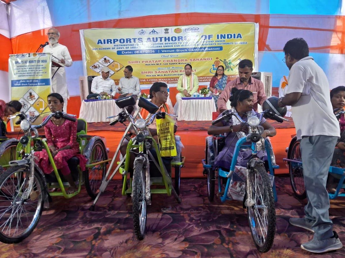 AAI_Official's tweet photo. Enhancing accessibility & empowering lives!

As part of its CSR initiative, #AAI, in collaboration with ALIMCO, organized an assistive devices distribution camp for Divyangjan & Senior Citizens under the Rashtriya Vayoshri Yojana (RVY) at Betanati, Mayurbhanj, Odisha.

The event was graced by Hon'ble MP Shri Pratap Chandra Sarangi & Hon'ble MLA Shri Sanatan Bijuli, alongside senior AAI officials. AAI remains committed to building a more inclusive & equitable society.