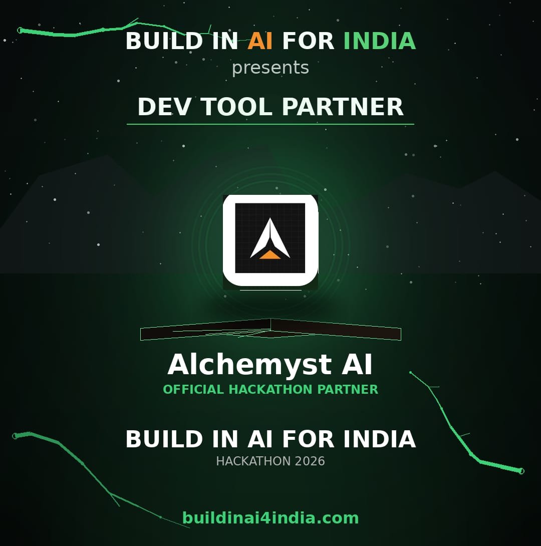 BUILDINAI4INDIA's tweet photo. Excited to welcome Alchemyst AI as our Dev Tool Partner for Build in AI for India! 🤝

Together, we’re equipping builders with powerful AI development tools to turn ideas into impactful products.

@getalchemyst

#BuildInAIForIndia #AlchemystAI #AI #Hackathon https://t.co/t8eh0BQ6tE