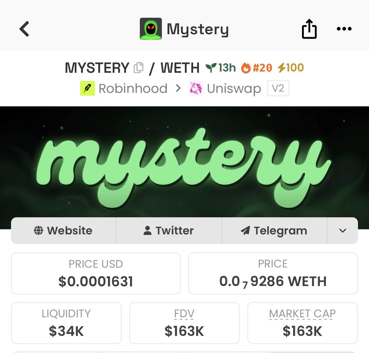 RevengeTrador's tweet photo. It’s time for another Furie play on Robinhood

This one makes more sense…

$MYSTERY from the HEDZ collection

Hood is on and I’m sure will be one of the top 3 memes on the chain. Previous Furie play I shared here hit a new ATH, this might do much better https://t.co/6wkJZafant